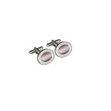 British Jewellery Workshops Rhodium plated 16x21mm oval pink stone set swivel Cufflinks