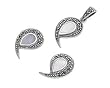Sterling Silver Marcasite Pendant and Earrings Set - Teardrops in Mother of Pearl