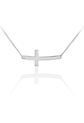925 Sterling Silver Sideways Cross Curved Cute Necklace