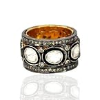 SILVER ETHNIC STYLE ETERNITY DIAMOND BAND WITH 14K YELLOW GOLD