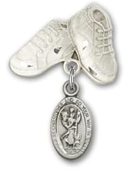 Sterling Silver Baby Badge with St. Christopher Charm and Baby Boots Pin