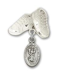 Sterling Silver Baby Badge with St. Christopher Charm and Baby Boots Pin