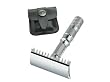 Merkur Open Tooth Travel Razor, Chrome Plated, In Leather Case