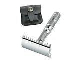 Merkur Open Tooth Travel Razor, Chrome Plated, In Leather Case