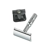 Merkur Open Tooth Travel Razor, Chrome Plated, In Leather Case