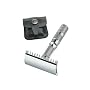 Merkur Open Tooth Travel Razor, Chrome Plated, In Leather Case