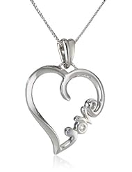 10k White Gold "Love" Heart with Diamond Pendant Necklace (1/10 cttw, I-J Color, I2-I3 Clarity), 18"
