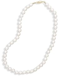 8" 7-7.5mm (0.28"-0.3") Grade A Cultured Akoya Pearl Bracelet individually knotted with a 14K Yellow Gold Clasp
