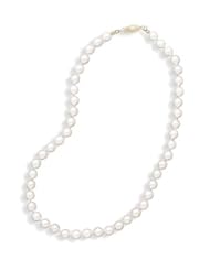 18" 7-7.5mm Grade A Cultured Akoya Pearl Necklace individually knotted with a 14K Yellow Gold Clasp