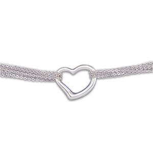 14Kt White Gold Eight Strand Rolo with Heart Necklace