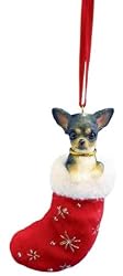 Santa's Little Pals Black and White Chihuahua Stocking Christmas Ornament
