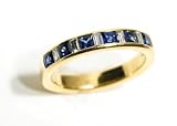 Aniversary Band or Stacking Ring, Channel Set Half Circle with Princes Shape Sapphires and Baguette Shape Diamonds, 18k Yellow Gold, Ring Size 6.75 (T.w 1.45)