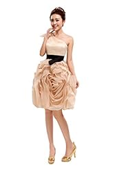 Organza One Shoulder Short Sleeves Cocktail Short Mini Dress  With a Ribbon 