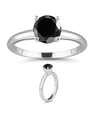 1.00 Ct Round Black Diamond Solitaire Ring in 14K White Gold