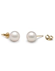 Pair of 7.5-8.0 mm, AAA Quality, White Akoya Pearl Stud Earrings