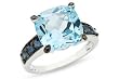 7 1/10 Carat Blue Topaz, Sapphire and Black Diamond 10K White Gold Ring