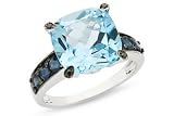 7 1/10 Carat Blue Topaz, Sapphire and Black Diamond 10K White Gold Ring