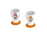 M&L - COQCHOU - Ensemble 2 Coquetiers + Cuillères Décor Chouette - Porcelaine