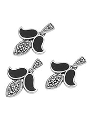 Sterling Silver Onyx Fruit Marcasite Earring Pendant Set