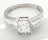Image of 1.50 Carat Princess with Baguette Diamond Designer Ring in 18ct Solid White Gold
