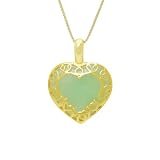 Gold Overlay Sterling Silver Green Jade Filigree Heart Pendant on Chain, 18 31T18O7SZ7L. SL160 Gold Overlay Sterling Silver Green Jade Filigree Heart Pendant on Chain, 18