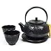 4 piece Cast Iron Tea Set w/ Trivet Bamboo Design (Black)