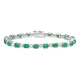 9 Carat Emerald Sterling Silver Bracelet with Diamond Accents