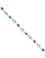 14k White Gold W/ White Sapphire And Emerald Gemstone Bracelet, Size 4.55