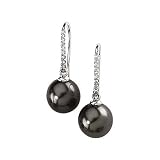 14K White Gold Tahitian Cultured Black Pearl and Diamond Earrings