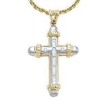 14K Two-tone Diamond Cross