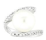 Platinum Genuine White South Sea Pearl & Diamond Ring