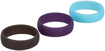 Women's Silicone Wedding Ring for Active Lifestyles is Flexible, Safe & Durable Silicone Wedding Band, Coffee, Aqua & Purple, US Ring Sizes 9, 3 Pieces