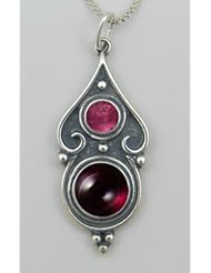 Romantic Neckpiece in Sterling Silver Garnet and Pink Tourmaline Made in America