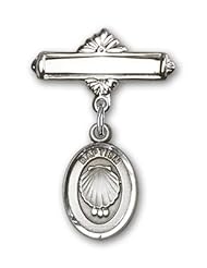 Sterling Silver Baby Badge with Baptism Charm and Polished Badge Pin