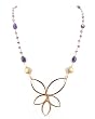 Amethyst Gemstone Beaded Necklace with a Gold Vermeil Geometric Flower Pendant, 15 1/2" Length, #7548