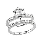 Polished 14k White-gold 1 1/4 CT Round Moissanite Engagement & Wedding Band Ring