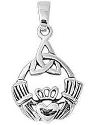 Sterling Silver Celtic Claddagh Irish Pendant Beautiful Charm Pure 925 New 20mm with 1.3mm Curb Chain