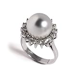11.5mm White South Sea Pearl set in 18K White Gold Ring Surrounded by Diamond Accents