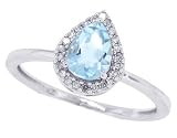 0.85ct Pearshaped Aquamarine Ring with Diamond in 10Kt White Gold