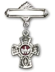 Sterling Silver Baby Badge with Red 5-Way Charm and Polished Badge Pin