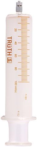 100ml, TRÜTH DGA Glass Syringe with Metal Luer Lock Tip, 5ml Graduation