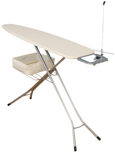 Household Essentials 873210 4-Leg Fibertech Top Ironing Board Ironing Center with Cotton Cover Installed