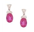 Purple Sapphire & Diamond Earrings in White Gold Millgrain Accented