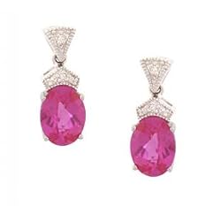 White Gold Earrings Purple Created Sapphire & Diamonds