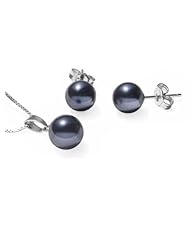 Blue Pearls - Cultured Pearl Pendant and Earrings Set - Black BPS 1079 O