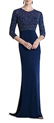 Plus Size Beaded Illusion 3/4 Sleeves Empire   Waistline Sheath Chiffon/Jersey Mother-of-the-Bride Dress/Prom Dress  with a Brush/Sweep Train 