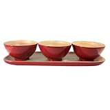Precidio Bamboo Dip Bowls with Oblong Tray, Set of 3, Dark Red