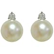 Natural White 7.5-8mm Orbital Diamond 14k White Gold Cultured Pearl Stud Earrings - Dahlia Classic Collection