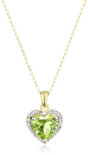 10k White or Yellow Gold, August Birthstone, Peridot and Diamond Heart Pendant