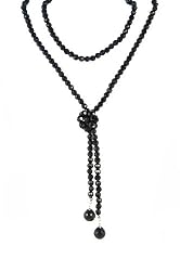 Necklace - N190 - Faceted Glass - 40" Long ~ Black